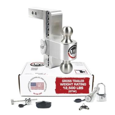 Imagem de Weigh Safe Suporte de bola de engate de reboque ajustável, engate de queda ajustável de 20 cm para receptor de 5 cm com conjunto de trava semelhante com chave de 4 peças, engate de reboque de alumínio