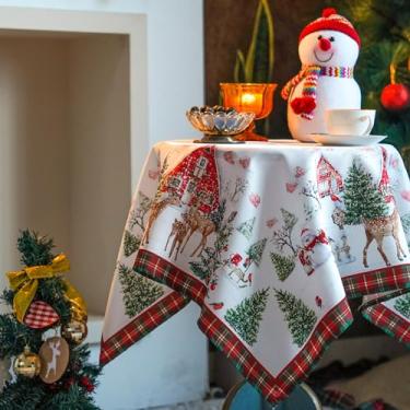 Imagem de Artbloss Toalha de mesa rústica, impermeável, outono, inverno, Hanukkah, Dia de Ação de Graças, toalha de mesa rústica, para festa de férias em casa, mesa de jantar (xadrez de Natal, 83 x 83 cm)