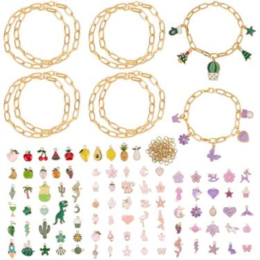 Imagem de SOFPLATE 1 caixa 213 peças kit de fabricação de pulseiras de corrente kit de fabricação de joias com anéis de salto de latão flor fruta animais sortidos liga esmaltada conjunto a granel para