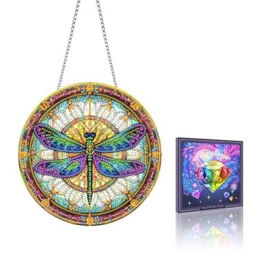Imagem de VAIIEYO Enfeite de pendurar arte de diamante de libélula, pintura de diamante animal, kit de pendurar janela com corrente, pingente de cristal de 19 x 19 cm, artesanato para presente, decoração de