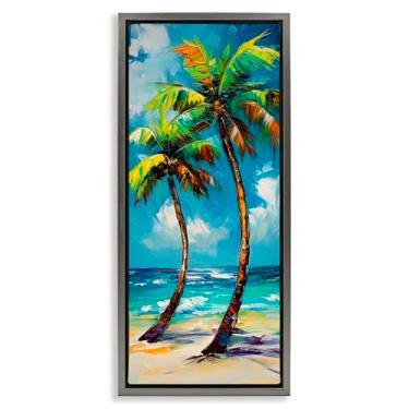 Imagem de Stupell Industries Bendy Palm Trees on Shore Gray Floater Canvas Wall Art, design by LSR Design Studio, 30 x 15