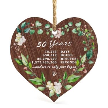 Imagem de SIABERTERL Enfeite de 50º aniversário de 2025, 50º aniversário para pais casais, ornamento MDF de 50 anos para casamentos em casa com fita e caixa de presente de cor de amor