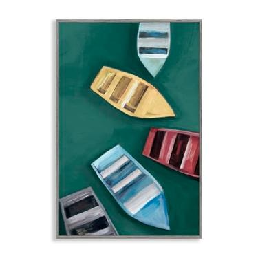 Imagem de Stupell Industries Arte giclée emoldurada cinza de barcos a remo à deriva, design de Hannah Dawson, 45,7 x 30,5 cm