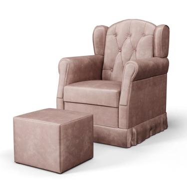 Imagem de Poltrona de Amamentação Fixa com Puff Letícia Veludo Rosê - Phoenix