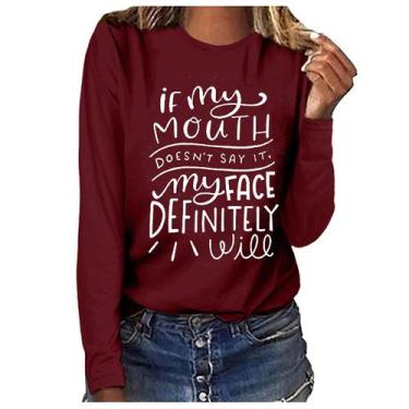 Imagem de Moletom feminino estampado de manga comprida pulôver blusa superior - 