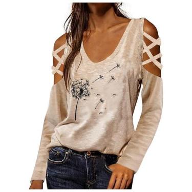 Imagem de Moda feminina impressão sem alças cruz manga comprida o-pescoço camisa