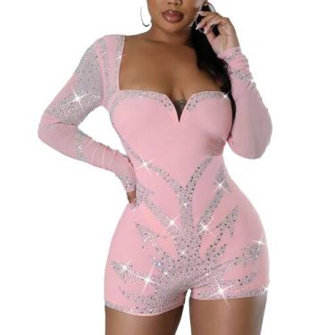 Imagem de Macacão PORRCEY Sexy Women Hot Drilling Deep V, rosa