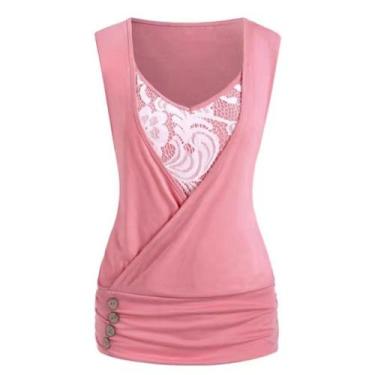 Imagem de Moda feminina solta sexy cor sólida blusa sem mangas com decote em v t