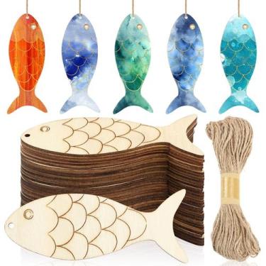 Imagem de Recortes de peixe de madeira Gerrii Christmas DIY Crafts 72 peças
