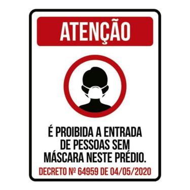 Imagem de Kit 3 Placas Proibido Entrada Pessoas Sem Máscara Prédio