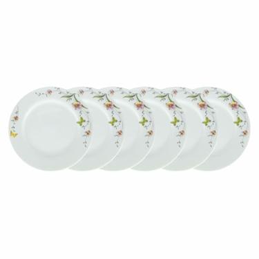 Imagem de Estojo com 6 Pratos Rasos. Modelo Redondo Voyage. Decoração Carmem. Porcelana Real by Porcelana Schmidt.