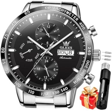 Imagem de OLEVS Relógio masculino automático de aço inoxidável esqueleto mecânico à prova d'água luminoso com corda automática diamante masculino, G6683: Preto, G6683: Black, relógio masculino