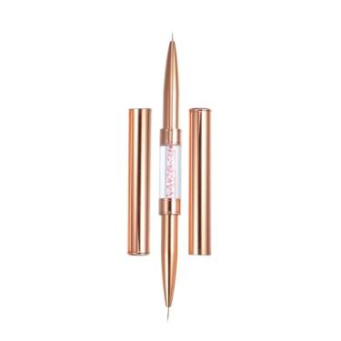 Imagem de Pincéis de arte de unhas, pincel de arte de unha de ponta dupla, esmalte de gel, ferramentas de pintura de caneta para casa, manicure faça você mesmo, tom de ouro rosa