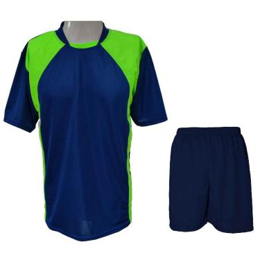 Imagem de Uniforme Esportivo 20 Camisas Azul Marinho/Verde Limão e Calções na Cor Marinho