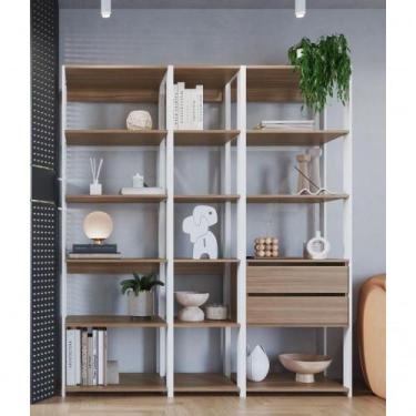 Imagem de Kit Estante Livreiro 03 Pecas 183x160cm Branco Montana Proddy Branco M