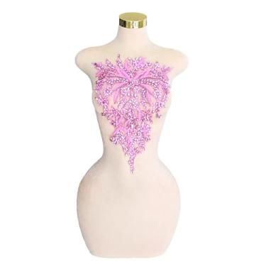 Imagem de Remendos feitos à mão com contas de cristal corpete renda DIY apliques de acabamento para roupas sociais (M6-Rosa)