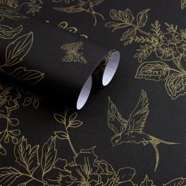 Imagem de Papel de Parede Froluya Preto e Dourado Vintage Floral 2,8m²