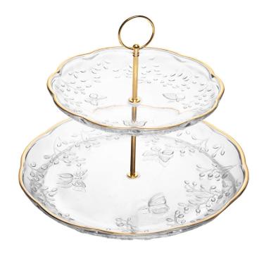 Imagem de Porta Doces De Cristal 2 Andares New Butterfly Fio Ouro 20/26 X 24 Cm Lyor