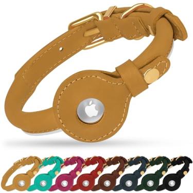 Imagem de OOPSDOGGY Coleira de couro enrolado para cães com suporte para Airtag (Camelo, P, 25 a 33 cm)