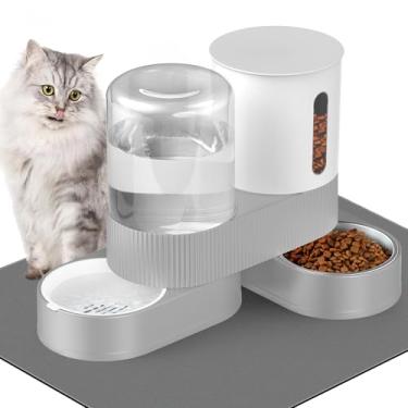 Imagem de Alimentador automático para gatos e dispensador de água, alimentador de alimentos para animais de estimação por gravidade 2 em 1 e conjunto de água com tigela de comida de aço inoxidável para gatos