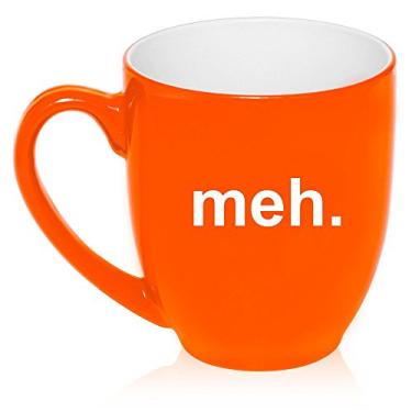 Imagem de Caneca bistrô grande de 473 ml xícara de cerâmica café xícara de vidro Meh geek expressão sarcástica (laranja)
