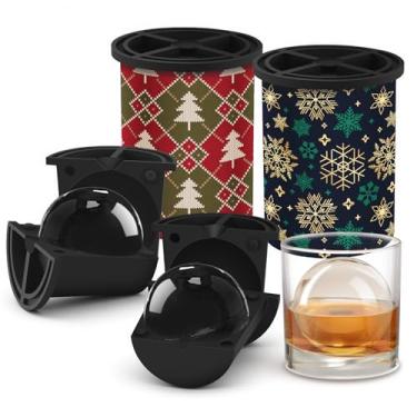 Imagem de Máquina de cubos de gelo transparente de Natal, 6,35 cm de aço inoxidável, moldes de gelo para uísque/coquetel antiquado/bourbon, presentes de uísque bourbon para homens, pai, marido (pacote A)