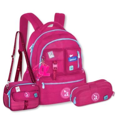Imagem de Mochila Luluca Com Lancheira E Estojo Bolsa Escolar Rosa