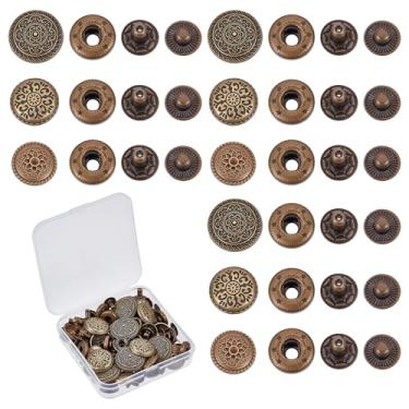 Imagem de letsinstyle 30 conjuntos de botões de metal antigos, botões de haste de liga de liga de pressão de flor vintage, acessórios de costura decorativos para roupas, saia, pregos, artesanato faça você mesmo