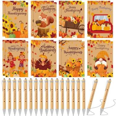 Imagem de 16 conjuntos de canetas de outono para presente de Ação de Graças com mini caderno de Ação de Graças, lembrancinhas de festa de outono, abóbora, folhas de bordo, caneta esferográfica, presente de