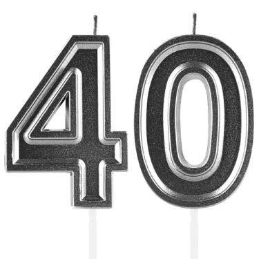 Imagem de Velas de aniversário de 40 anos, numerais pretos 40 topo de bolo, decoração para meninas e meninos, tema de aniversário, festa de casamento, artigos de celebração