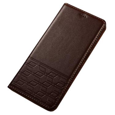 Imagem de POYUFRG Capa flip para Xiaomi 17 Pro Max/17 Pro/17, capa de couro bovino genuíno, carteira magnética com compartimento para cartão, marrom, 17 Pro