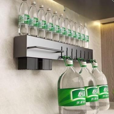 Imagem de Suporte Organizador de Utensílios para Cozinha em Aço Inox, 39,5 x 5,3 x 6,8 cm, 6 Ganchos, Cinza, Montagem na Parede, com Parafusos e Buchas