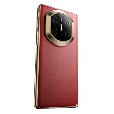Imagem de FWYANZH Capa para Huawei Mate X7, Couro Vegano Galvanizado Anti-Queda Proteção Dobradiça Telefone Capa Traseira Estilo Negócio, Vermelho, Mate X7