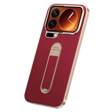 Imagem de FWYANZH Capa para Xiaomi 17 Pro Max/17 Pro/17, suporte giratório de metal dobrável, capa galvanizada de couro, lente de câmera, capa de proteção antiarranhões, vermelha, 17 Pro