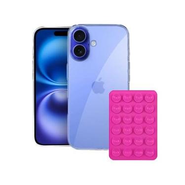 Imagem de Kit Capa Crystal Slim para Iphone 16 + Ventosa ROSA  Gshield