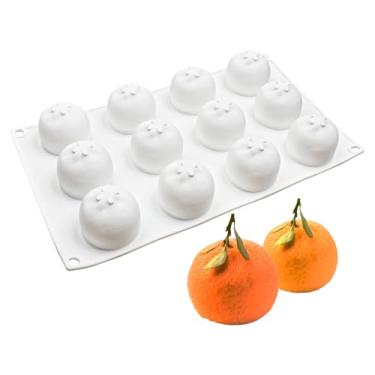 Imagem de Moldes de silicone em forma de fruta 3D, assadeira branca para bolo de mousse, chocolate, fabricação de doces (branco (laranja de 12 cavidades))