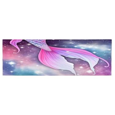 Imagem de Qilmy Lindas cortinas de cauda de sereia para cozinha ou banheiro, sanefas de tratamento de janela com bolso para varão 137 x 45 cm para filtragem de luz, sala de estar, quarto329