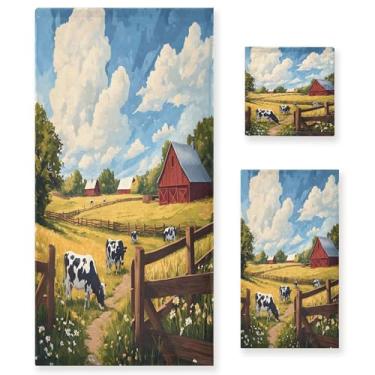 Imagem de xigua Conjunto de toalhas de banheiro de vacas de fazenda absorvente toalha de banho macia de 3 peças toalha de mão toalhas decorativas para banheiro, academia, hotel, praia, piscina