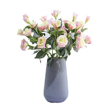 Imagem de LMJYU Flor artificial com vaso de orquídea, flores de platycodon falsas com vaso de cerâmica, flores artificiais com vaso, arranjos de flores de platycodon falso para casa