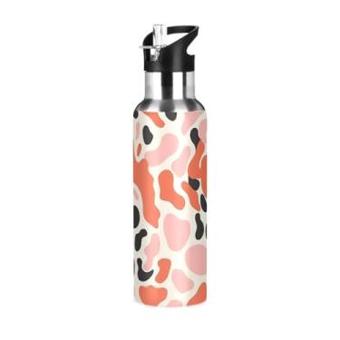 Imagem de Wassud Garrafa de água abstrata de aço inoxidável com pontos abstratos, garrafas de água isoladas com palha, copo portátil para viagem, 946 ml