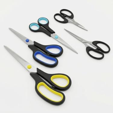 Imagem de Kit de Tesouras 5 Unidades Aço Inox Multiuso Corte Preciso para Cozinha Escritório Artesanato Escola Costura Lâmina Afiada Pega Ergonômica Tamanhos 14-16-19-22-25 Cm