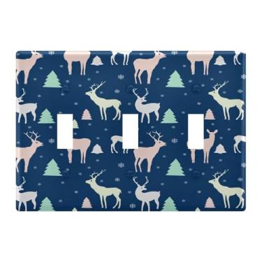 Imagem de Burbuja Capa de placa de parede para interruptor de luz de veado de árvore de inverno, placa decorativa de parede, parafusos incluídos, 3 faixas
