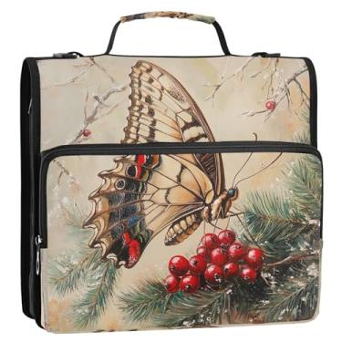 Imagem de CEBUGI Fichário de 3 anéis com zíper com alça de ombro, pasta de arquivo expansível de 3,8 cm, anéis D, para escola, escritório, borboleta, com asas ornamentadas