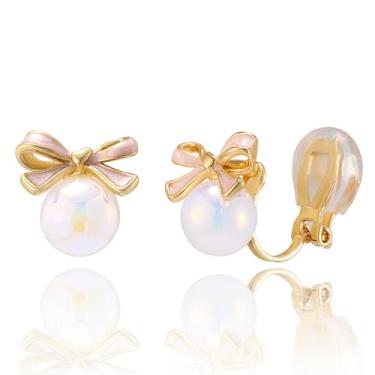 Imagem de HAISWET Brincos de pressão fofos para mulheres com laço e laço sem piercing, Medium, Esmalte, Sem Pedra Preciosa