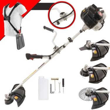 Imagem de Roçadeira Profissional Lateral Kawashima Kw43le À Gasolina 43cc 1,7hp Com Faca 3 Pontas + Faca 40 Dentes Duraline 255mm