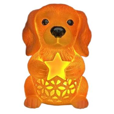 Imagem de Fenteer Estátua de cachorrinho com luz noturna, enfeite de mesa fofo, desenho animado com LED, decoração criativa para casa, decoração de Natal, de lareira, Filhote de Cachorro Estrela