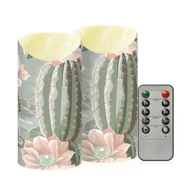 Imagem de Wassud Velas de flor de cacto sem chama com controle remoto, velas realistas cintilantes com temporizador, velas decorativas para Natal, casamento, festa, decoração de casa média