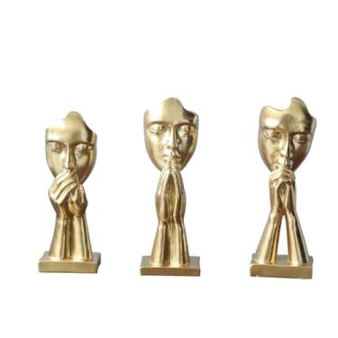 Imagem de Fenteer Conjunto de 3 Estátuas de Oração, Figuras Decorativas Modernas para Mesa, Esculturas Abstratas para Lareira, Escritório ou Armário, Ouro