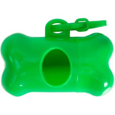 Imagem de Porta Saquinhos para Cachorro em Formato de Osso, Verde, Plástico, com 2 Rolos de 15 Sacos, 22x33cm