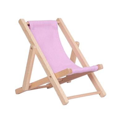 Imagem de Hanpo Mini suporte de telefone para cadeira de praia de madeira, bonito suporte de celular dobrável de tecido para mesa, nova base de telefone compatível com smartphone de 6,7 polegadas (roxo claro)